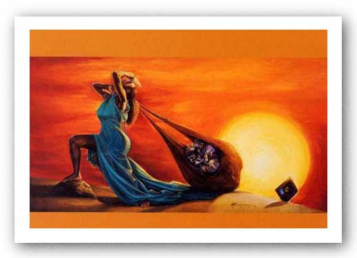 Ethiopian woman at sunset — artwork at Horn of Africa