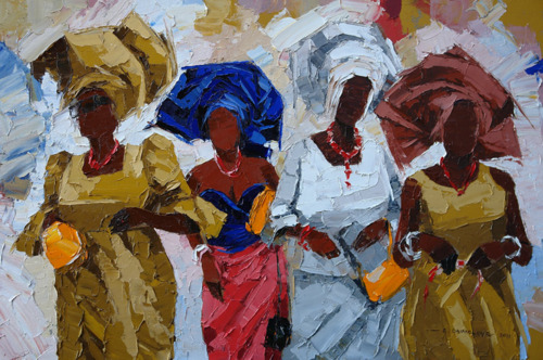 African women in colourful traditional attire — painting at Horn of Africa